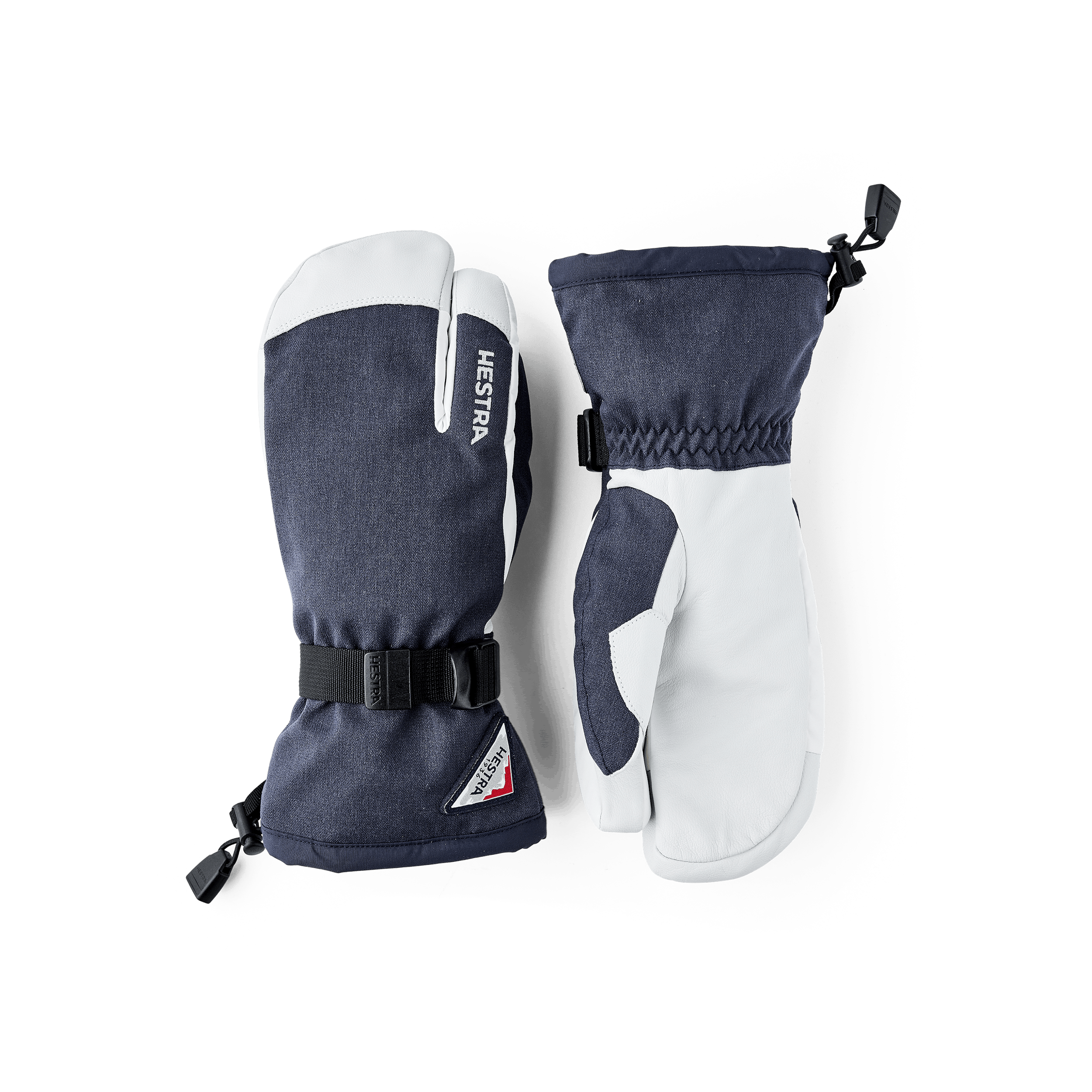 Dark blue three finger glove with white goat leather palm and wrist adjustment (1 of 6)