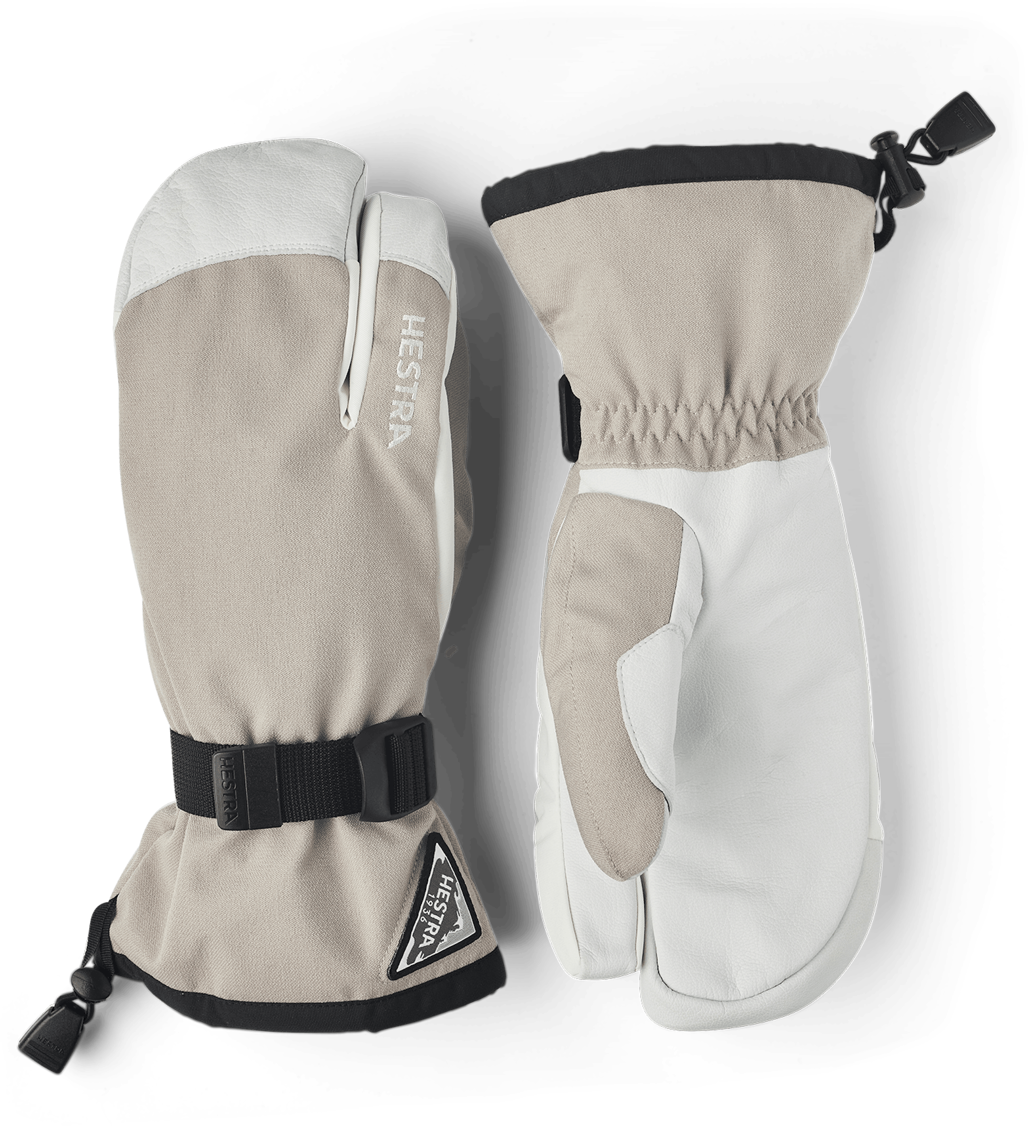 Beige three finger glove with white goat leather palm and wrist adjustment (1 of 6)