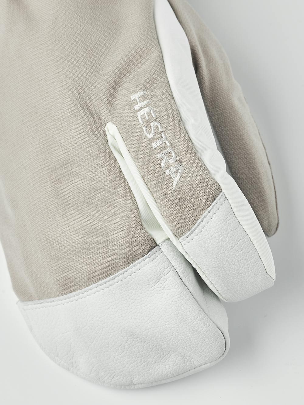 Beige three finger glove with white goat leather palm and wrist adjustment (2 of 6)