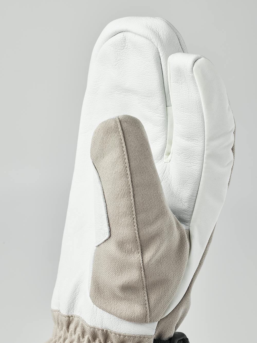 Beige three finger glove with white goat leather palm and wrist adjustment (3 of 6)