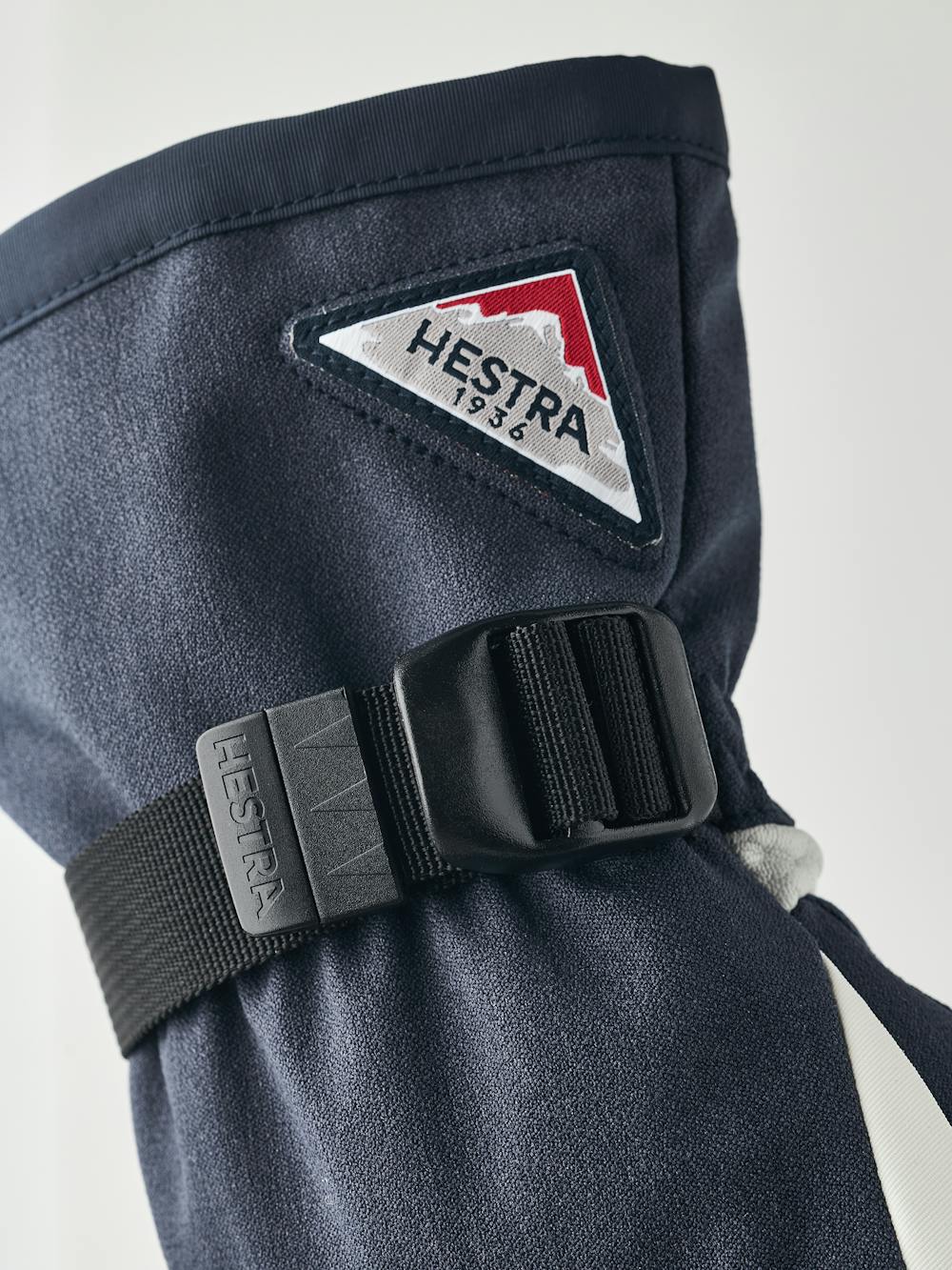 Dark blue three finger glove with white goat leather palm and wrist adjustment (5 of 6)