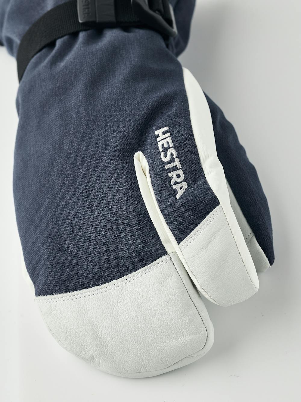 Dark blue three finger glove with white goat leather palm and wrist adjustment (3 of 6)