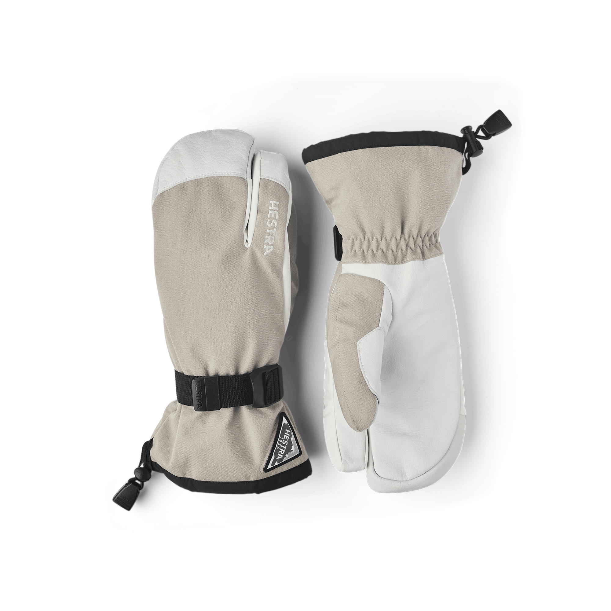 Beige three finger glove with white goat leather palm and wrist adjustment (1 of 6)