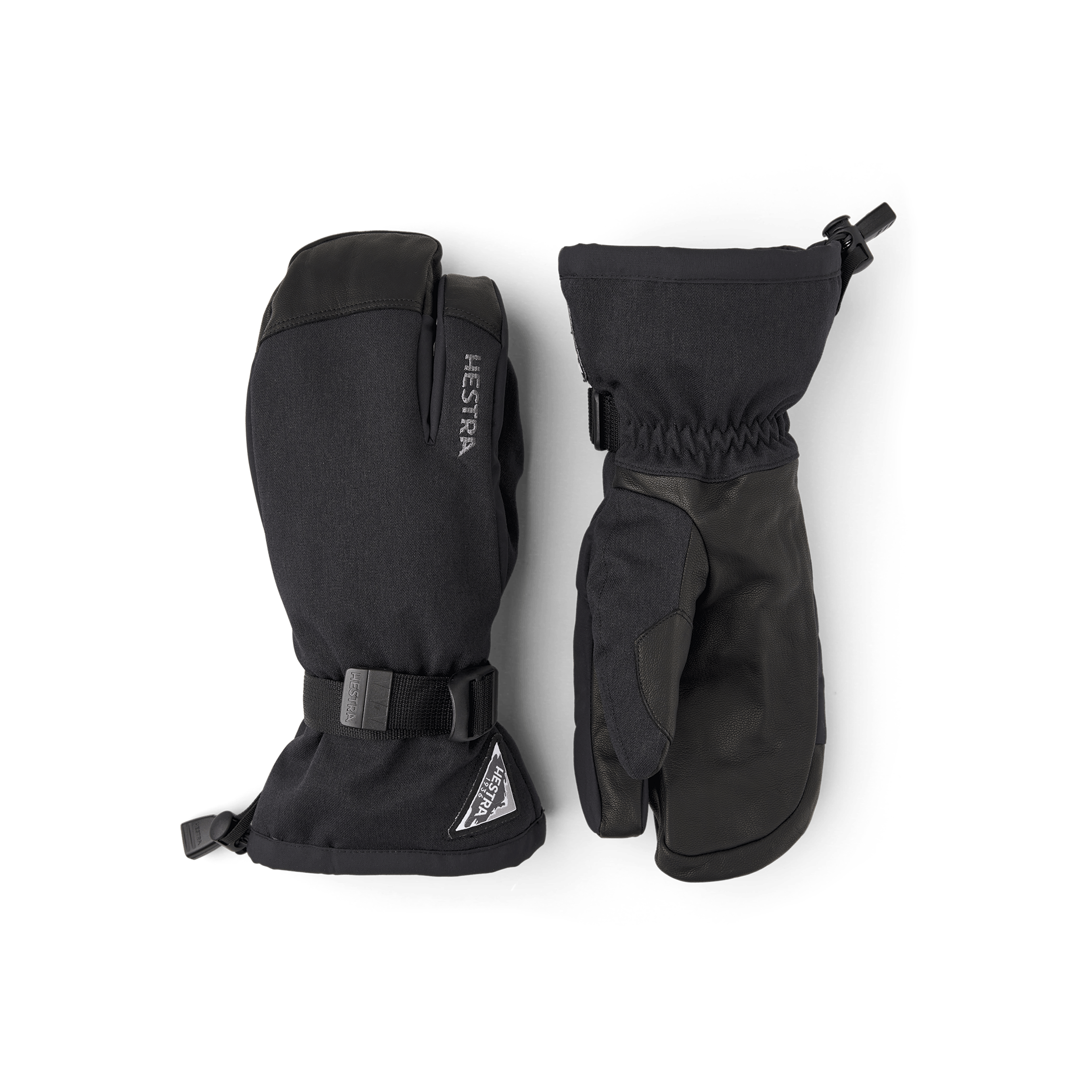 Black three finger glove with goat leather palm and wrist adjustment (1 of 6)