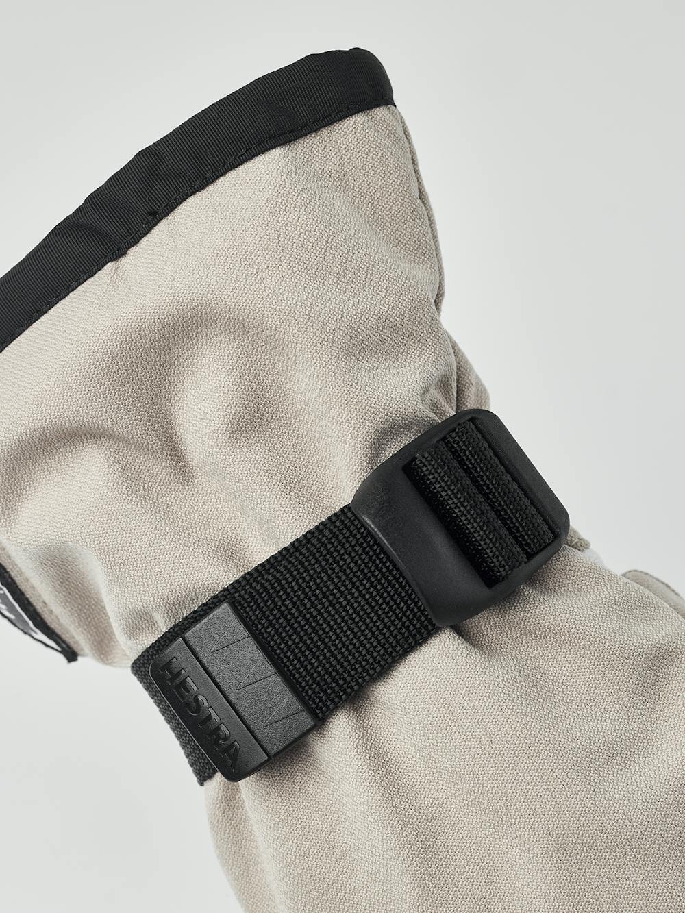 Beige three finger glove with white goat leather palm and wrist adjustment (5 of 6)