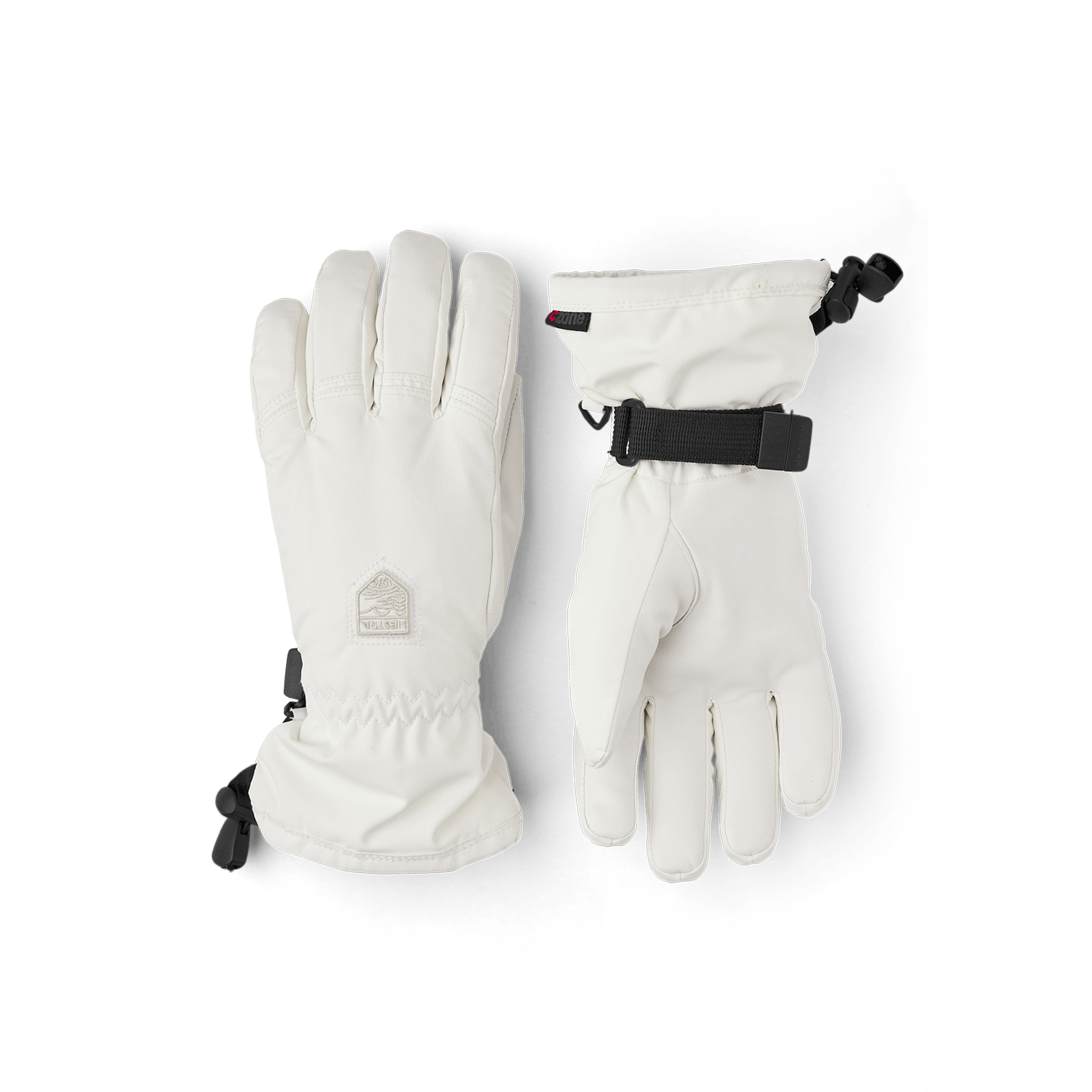 White fabric ski glove with white hairsheep palm and wrist adjustment (1 of 4)