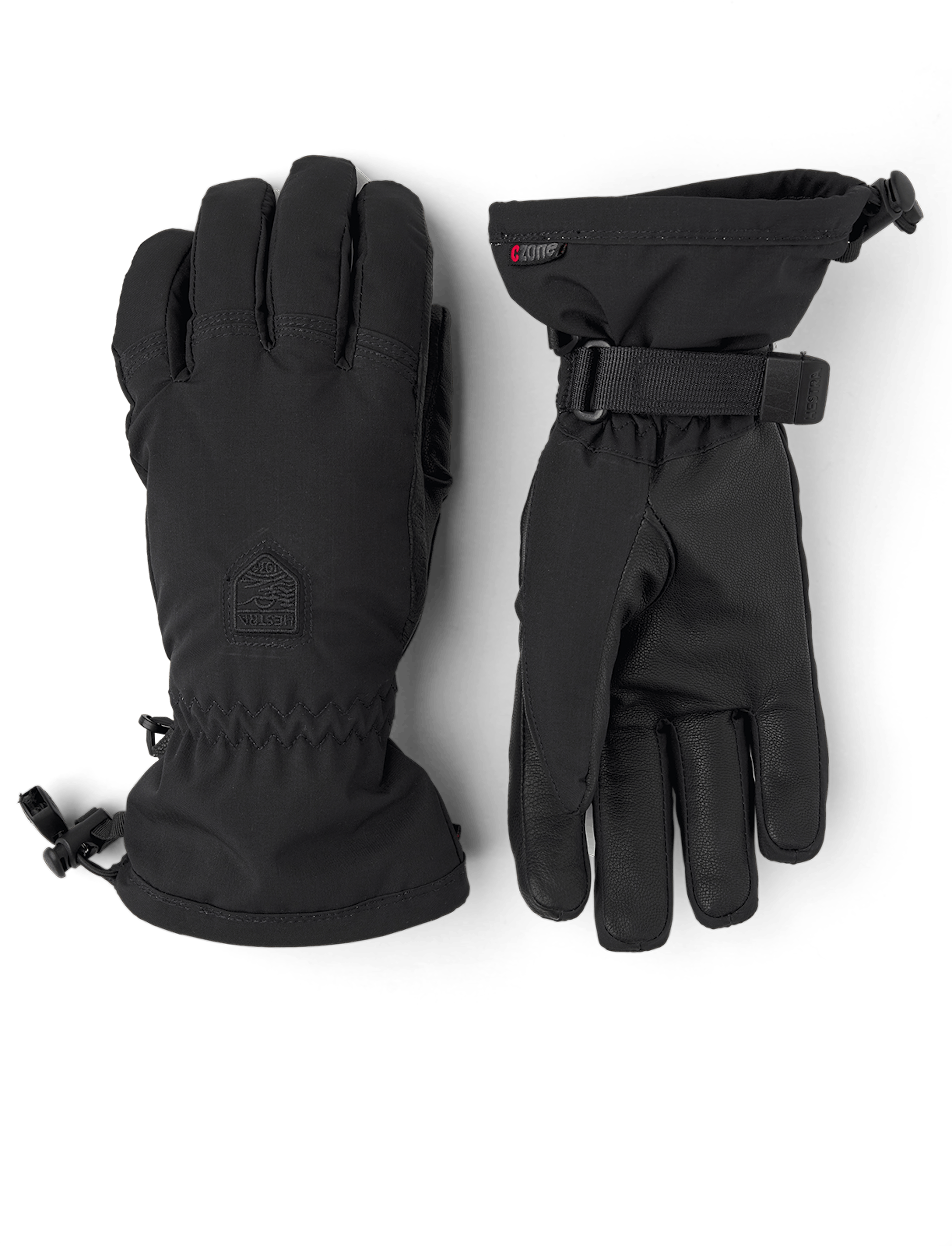 Black fabric ski glove with black hairsheep palm and wrist adjustment (1 of 5)