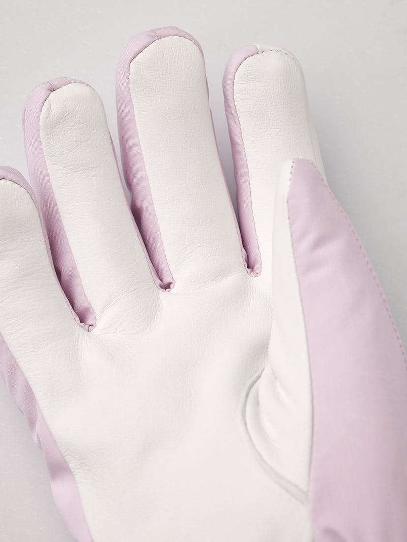 Light pink fabric ski glove with white hairsheep palm and wrist adjustment (3 of 4)