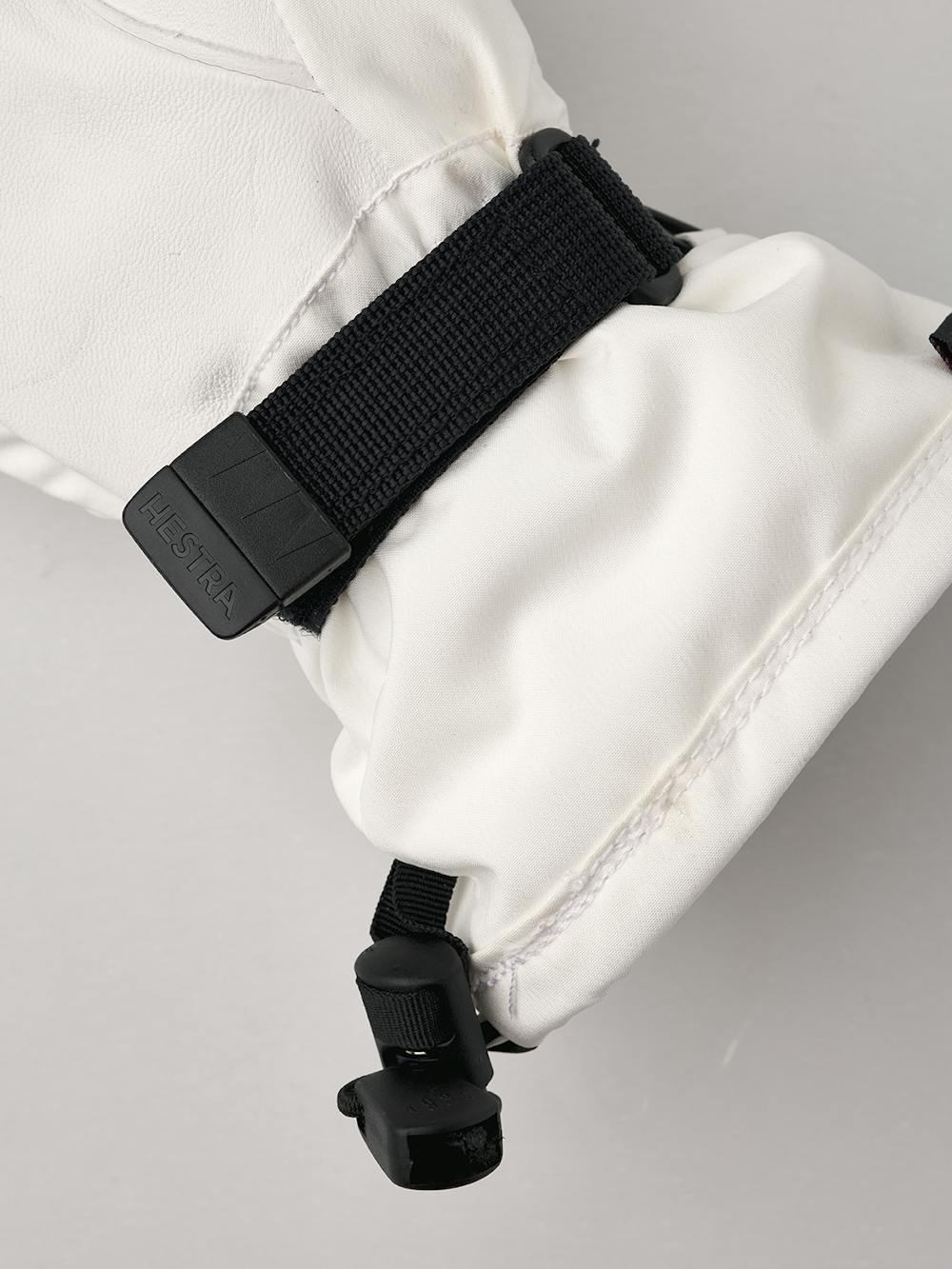 White fabric ski glove with white hairsheep palm and wrist adjustment (4 of 4)