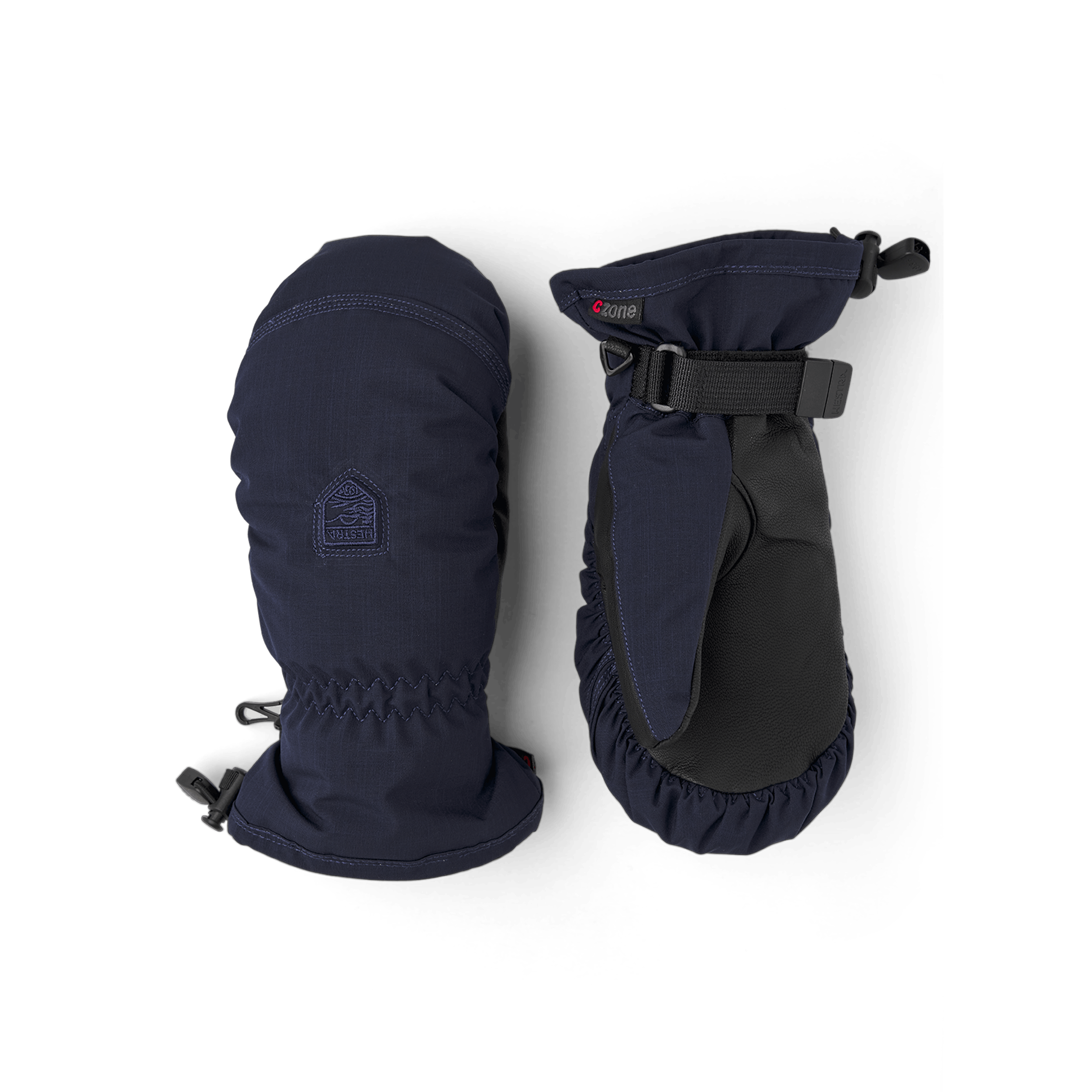 Mörkblå tumhandske i tyg med svart lammnappa i innerhanden och handledsjustering
(1 av 6)