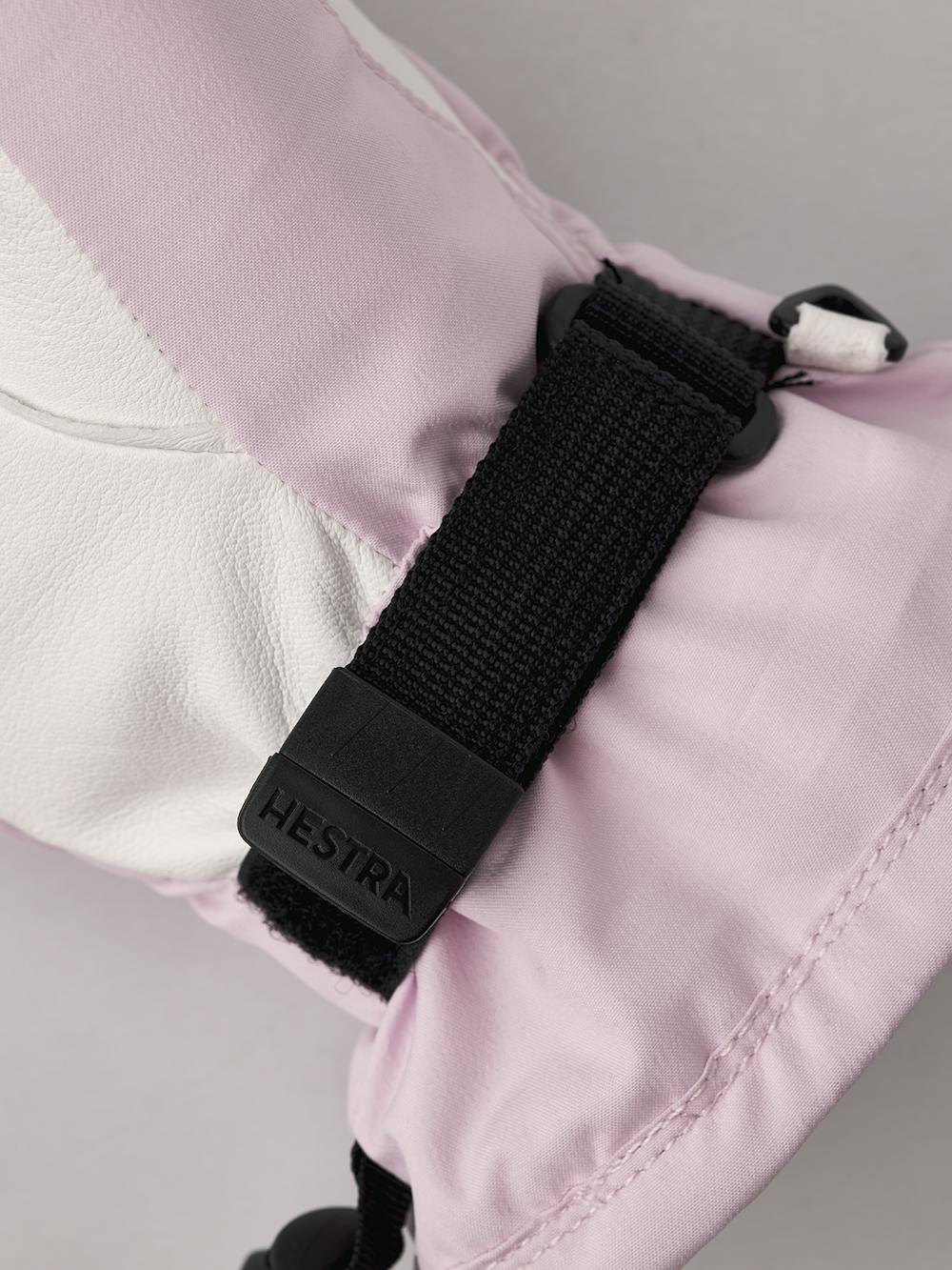 Light pink fabric mitten with white hairsheep palm and wrist adjustment (3 of 4)