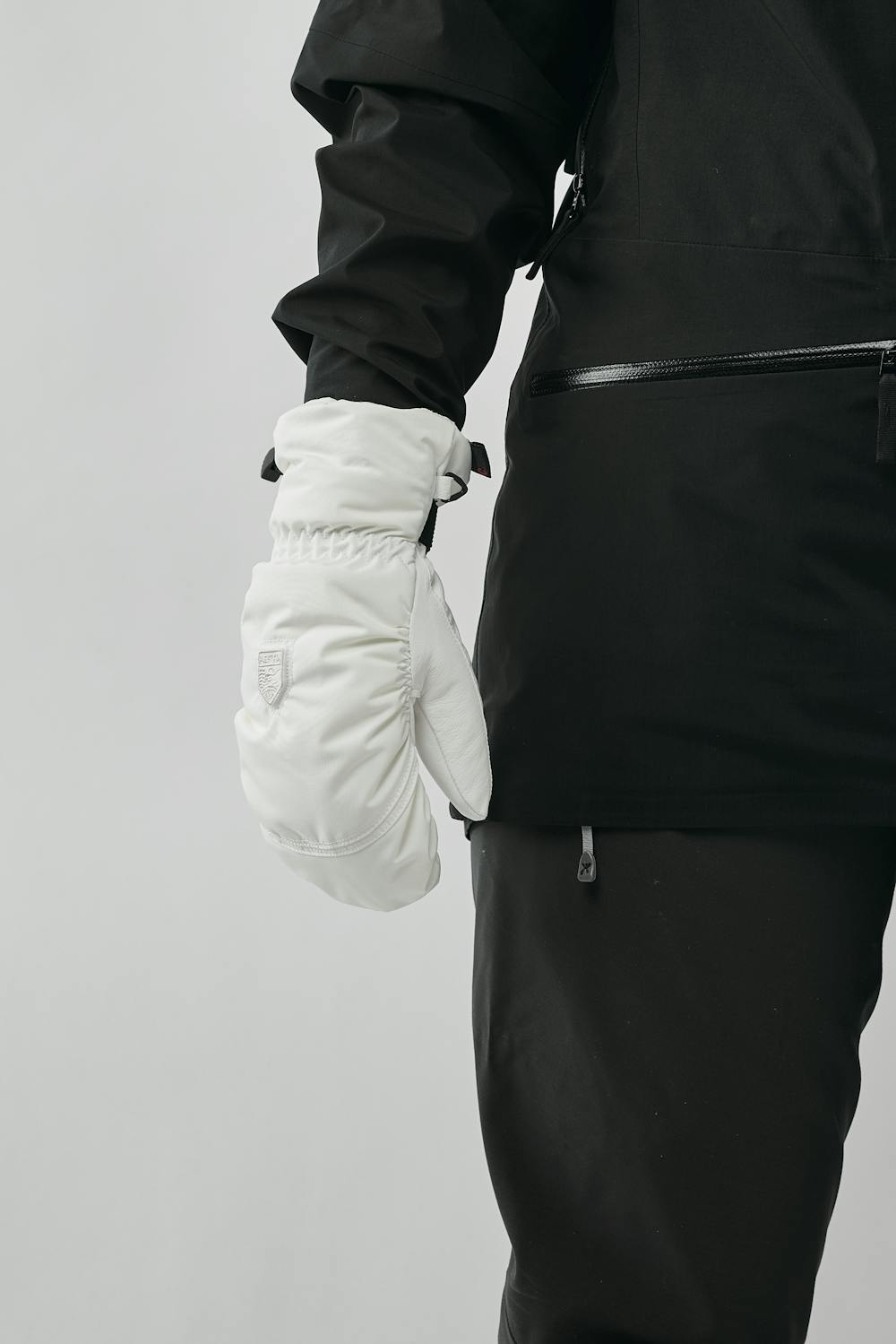 White fabric mitten with white hairsheep palm and wrist adjustment (5 of 5)