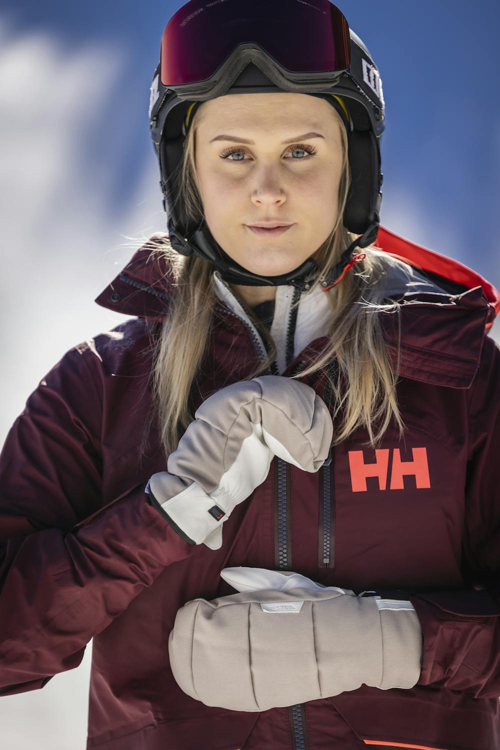 Beiger Fausthandschuh aus Stoff mit weißem Ziegenleder an der Innenhand (6 oder 6)