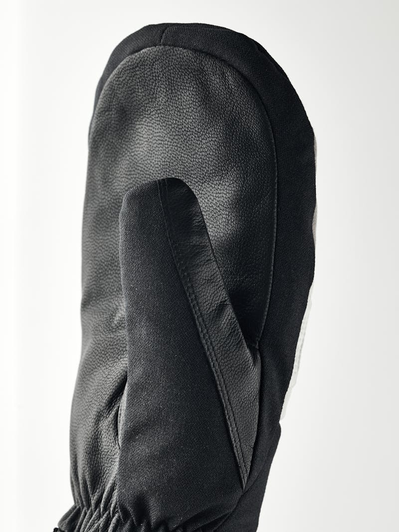Black, white, and beige fabric mitten with black goat leather palm  (2 of 5)