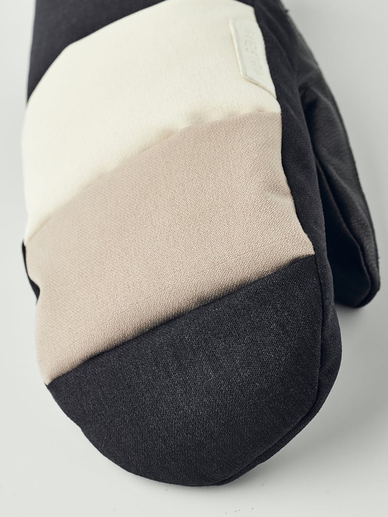 Black, white, and beige fabric mitten with black goat leather palm  (3 of 5)