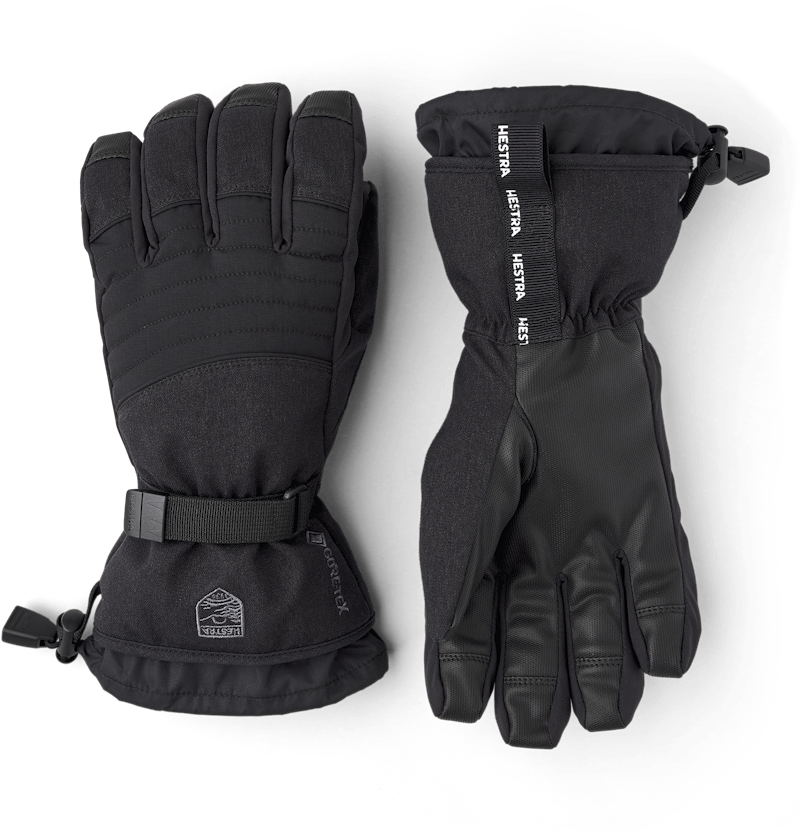 Black fabric ski glove with synthetic palm and wrist adjustment (1 of 5)
