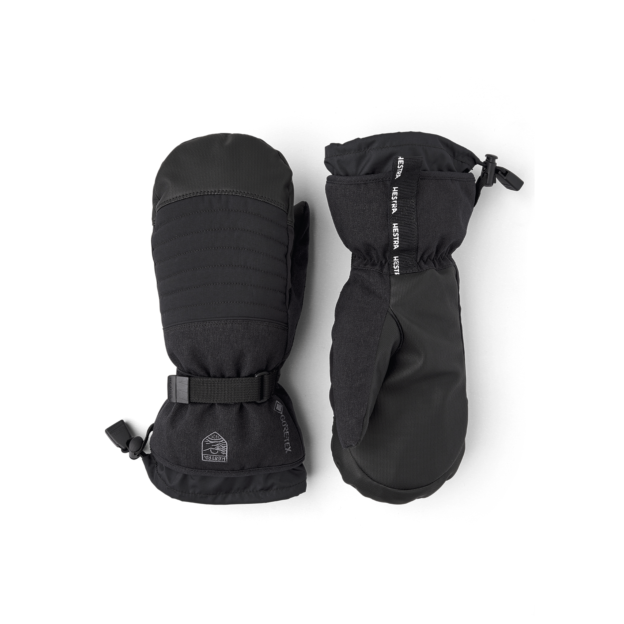 Schwarzer Fausthandschuh aus Stoff mit Synthetikmaterial an der Innenhand und verstellbarem Handgelenkverschluss (1 oder 5)