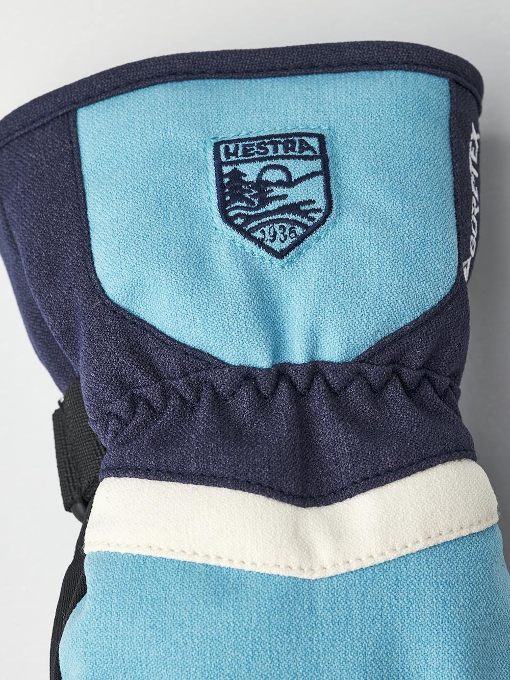 Blue fabric mitten with black synthetic palm and wrist adjustment (2 of 5)