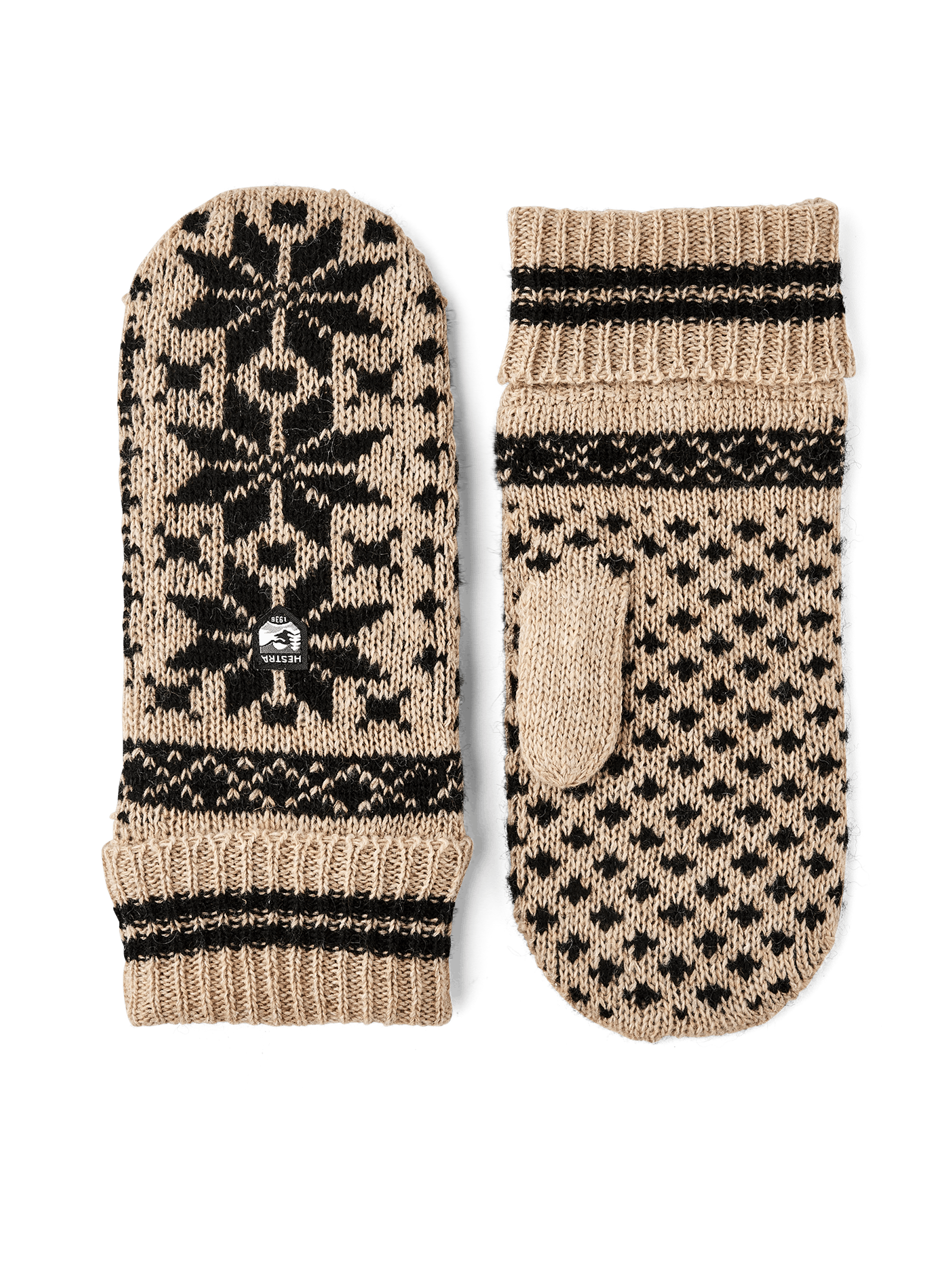 Beige knitted mitten in wool blend with pattern (1 of 5)