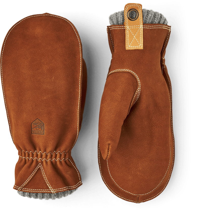 Brown cow nubuck mitten with knitted lining (1 of 8)