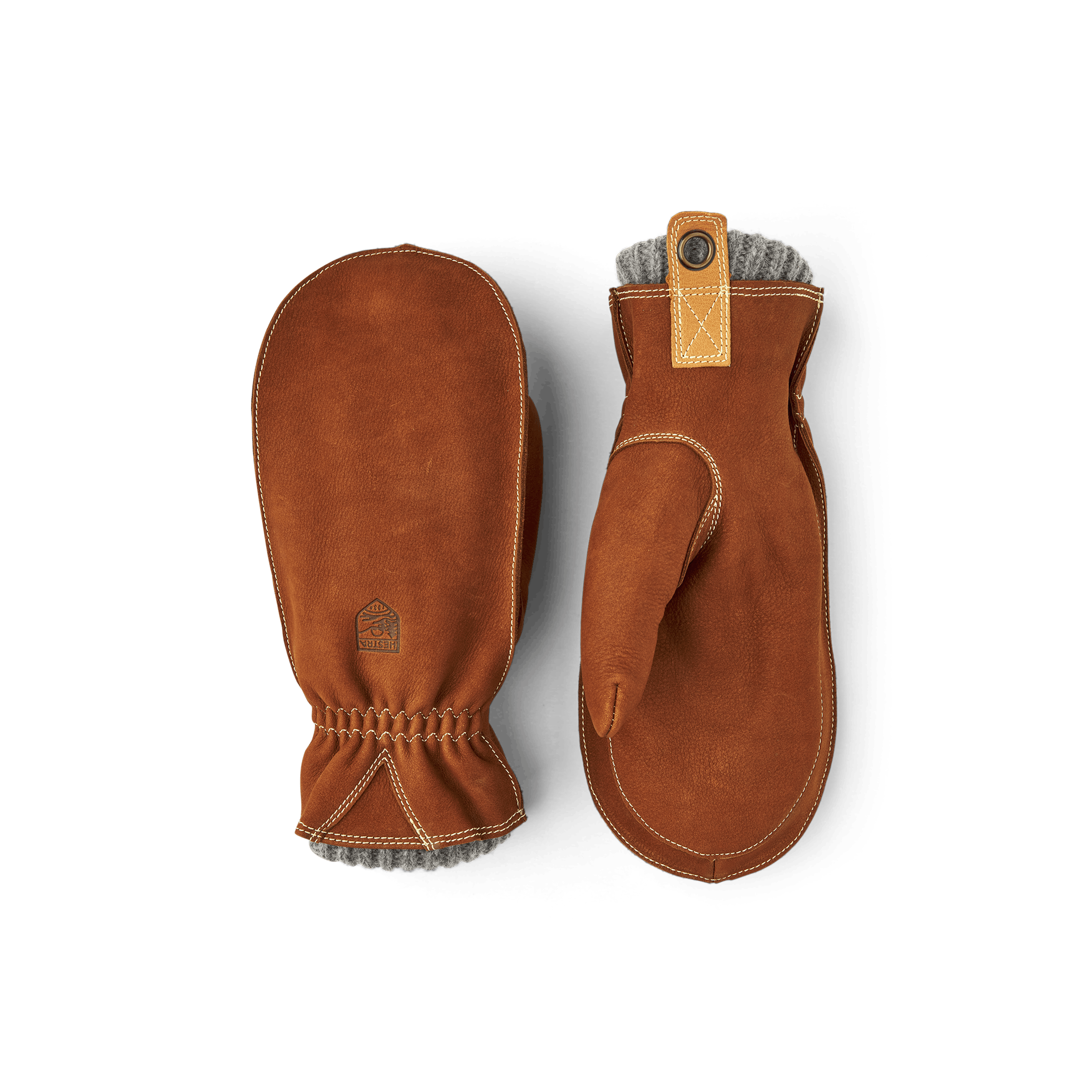 Brown cow nubuck mitten with knitted lining (1 of 8)