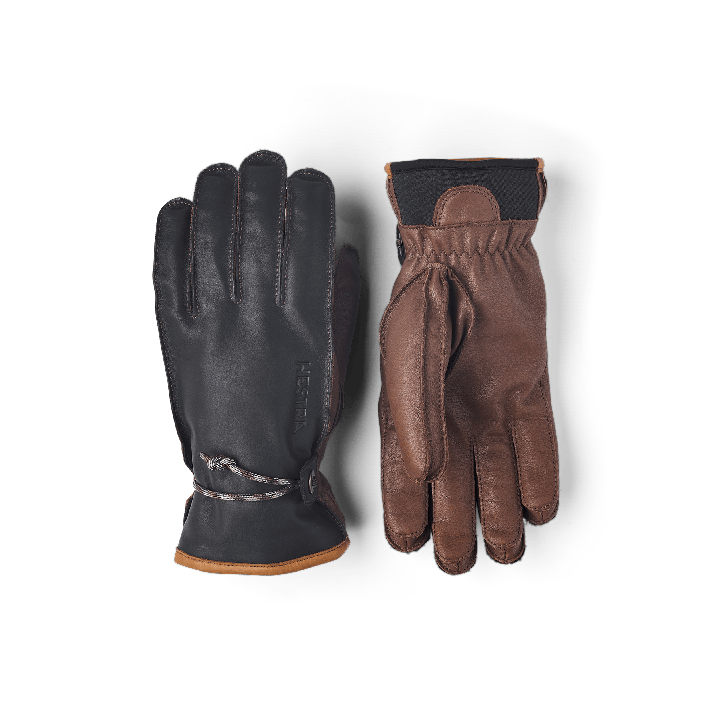 Dark blue cow hide ski glove with dark brown palm and wrist adjustment  (1 of 5)