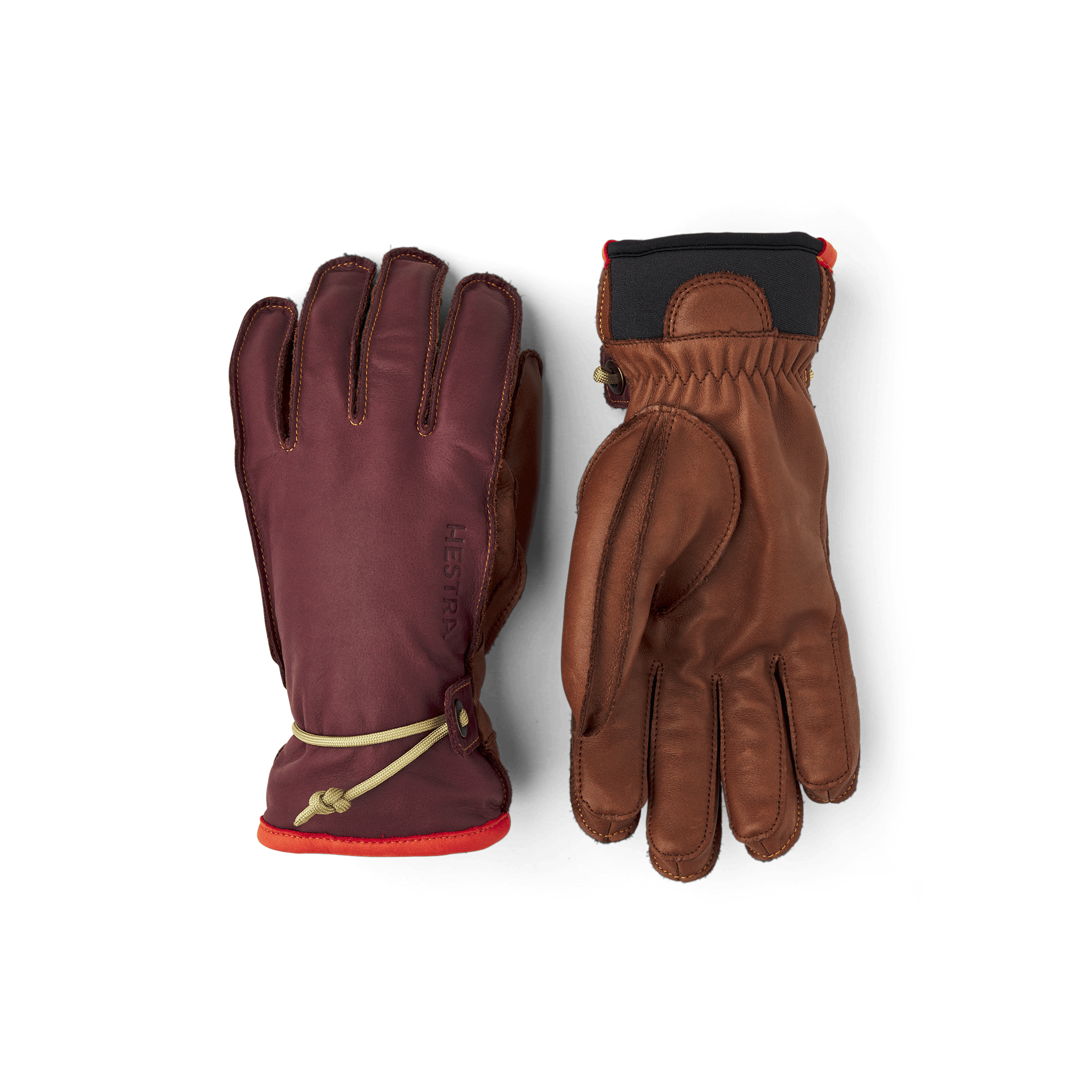 Wine red cow hide ski glove with brown palm and wrist adjustment  (1 of 5)
