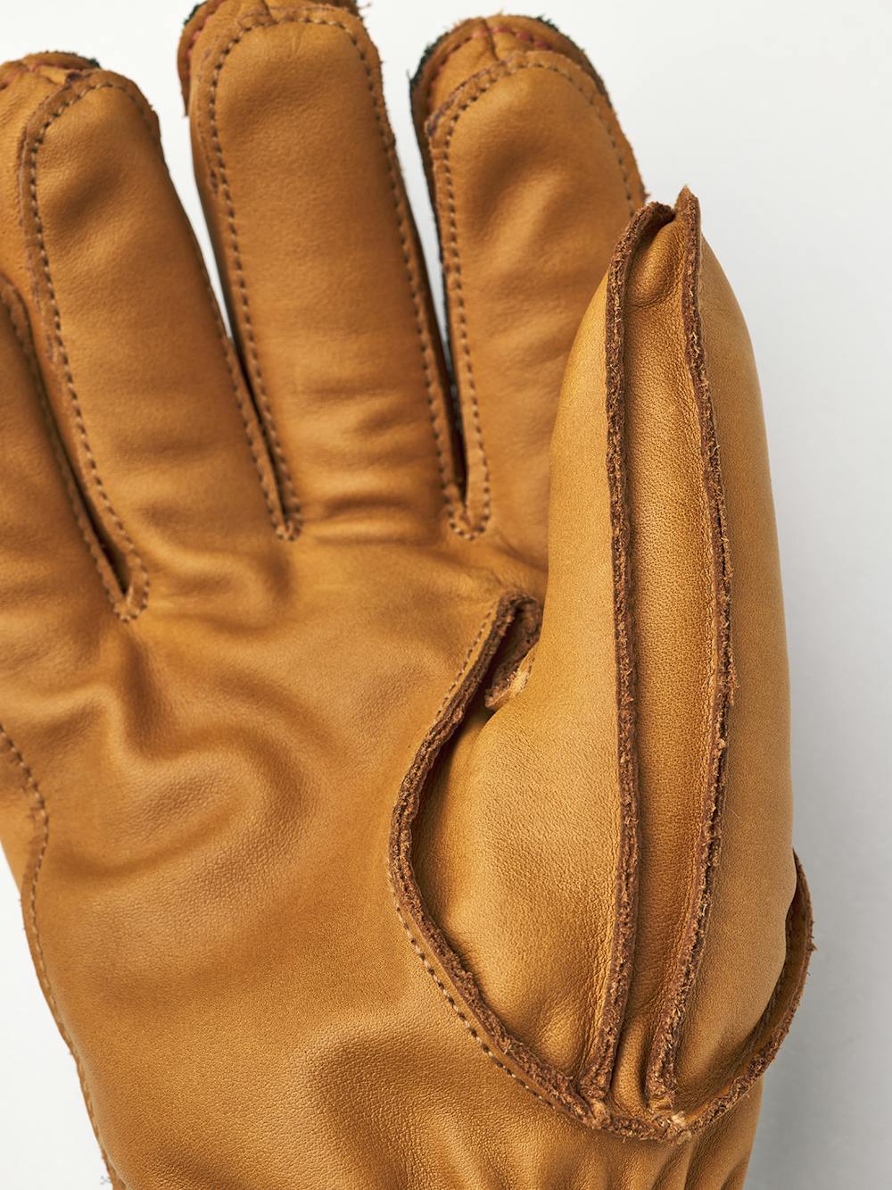 Dark green cow hide ski glove with light brown palm and wrist adjustment (4 of 5)