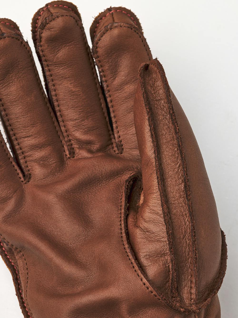 Light brown cow hide ski glove with brown palm and wrist adjustment (3 of 7)