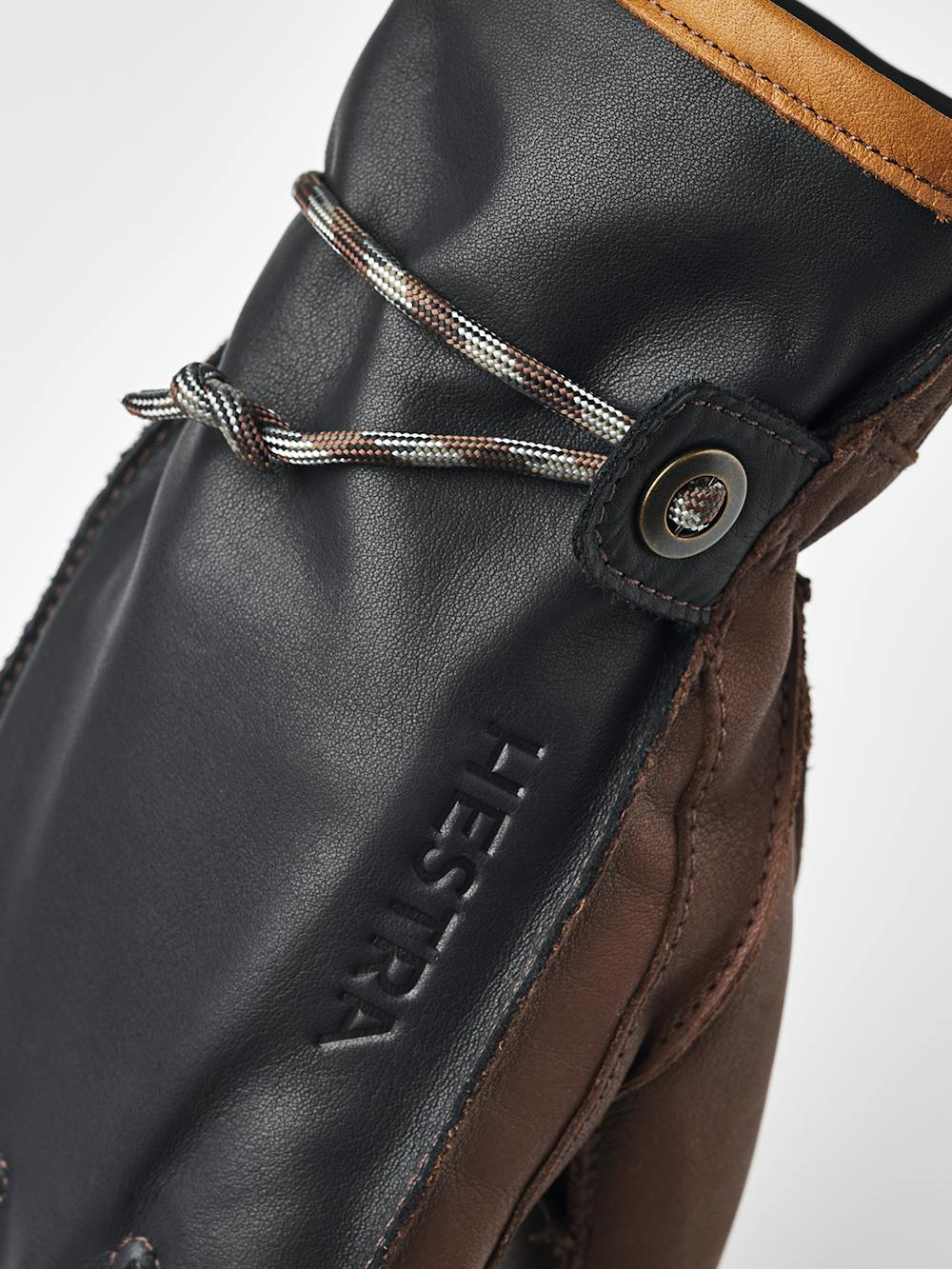 Dark blue cow hide ski glove with dark brown palm and wrist adjustment (5 of 5)