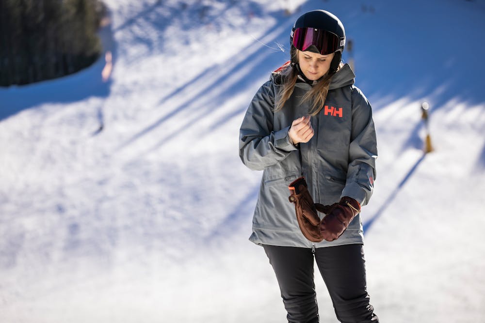 Wine red cow hide mitten with brown palm and wrist adjustment (6 of 6)