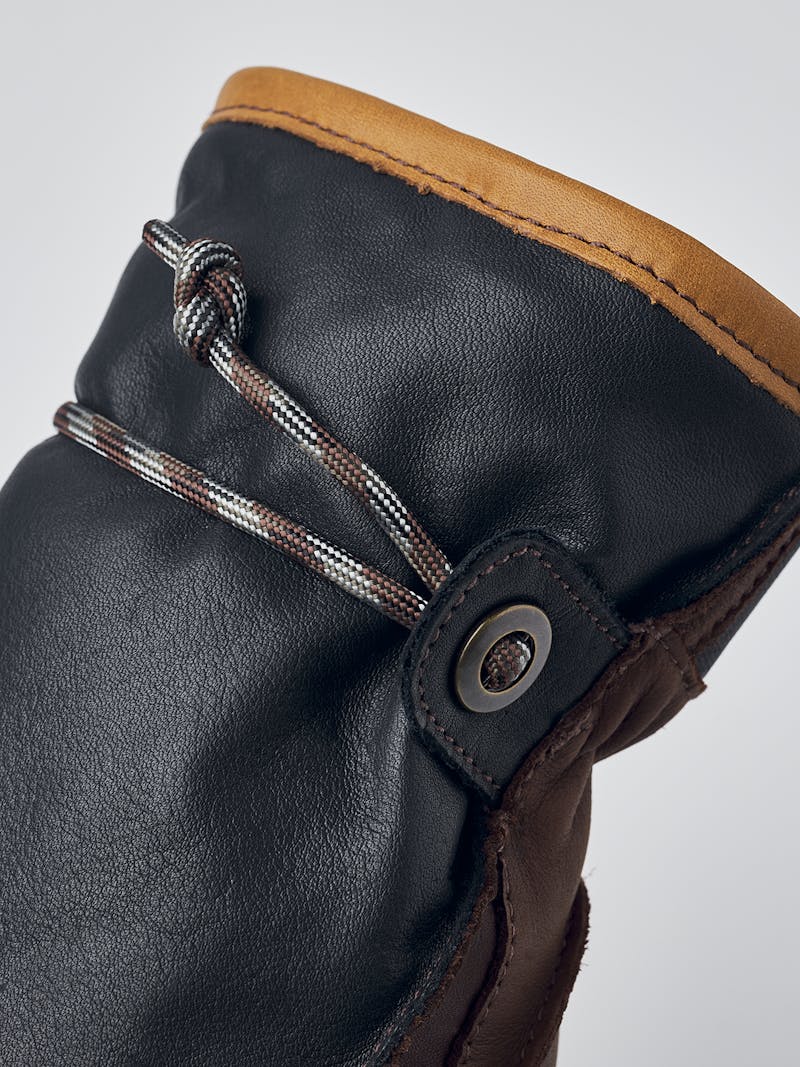 Dark blue cow hide mitten with dark brown palm and wrist adjustment (3 of 6)