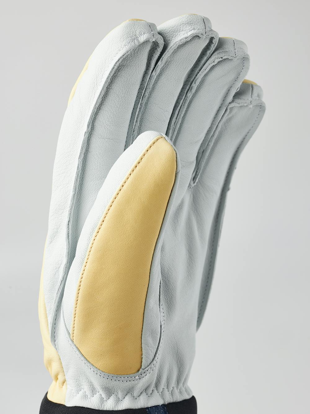 Light yellow goat leather and cow hide ski glove with white palm (5 of 5)