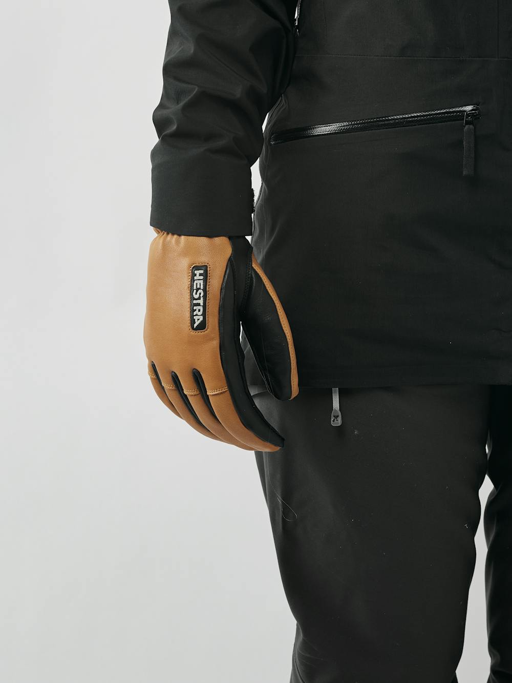 Hellbrauner Skihandschuh aus Ziegenleder und Rindsleder mit schwarzer Innenhand (6 oder 6)