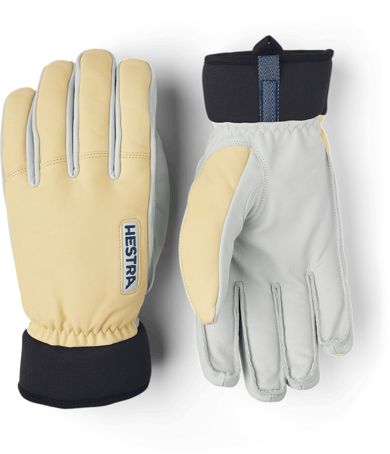 Light yellow goat leather and cow hide ski glove with white palm  (1 of 5)