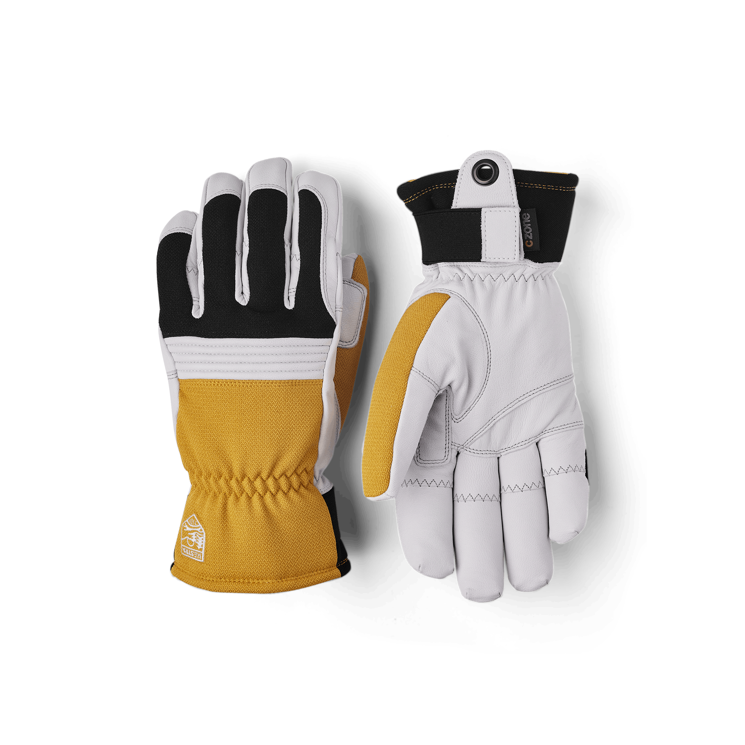 Yellow cow hide ski glove with white goat leather palm (1 of 9)