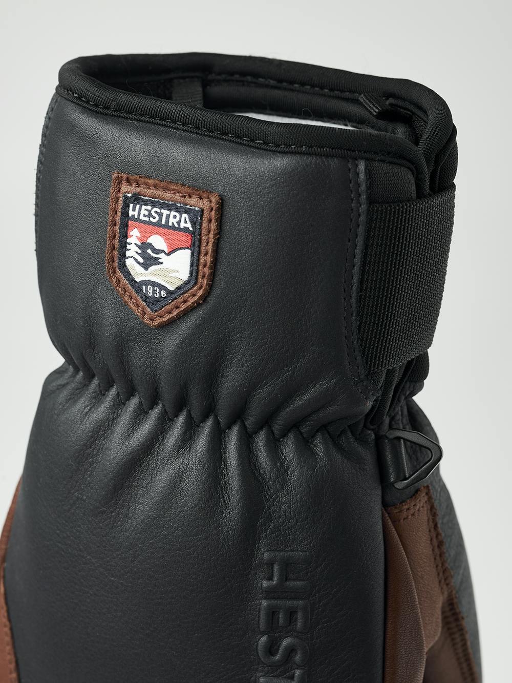 Dark blue cow hide three finger glove with brown leather palm (3 of 6)