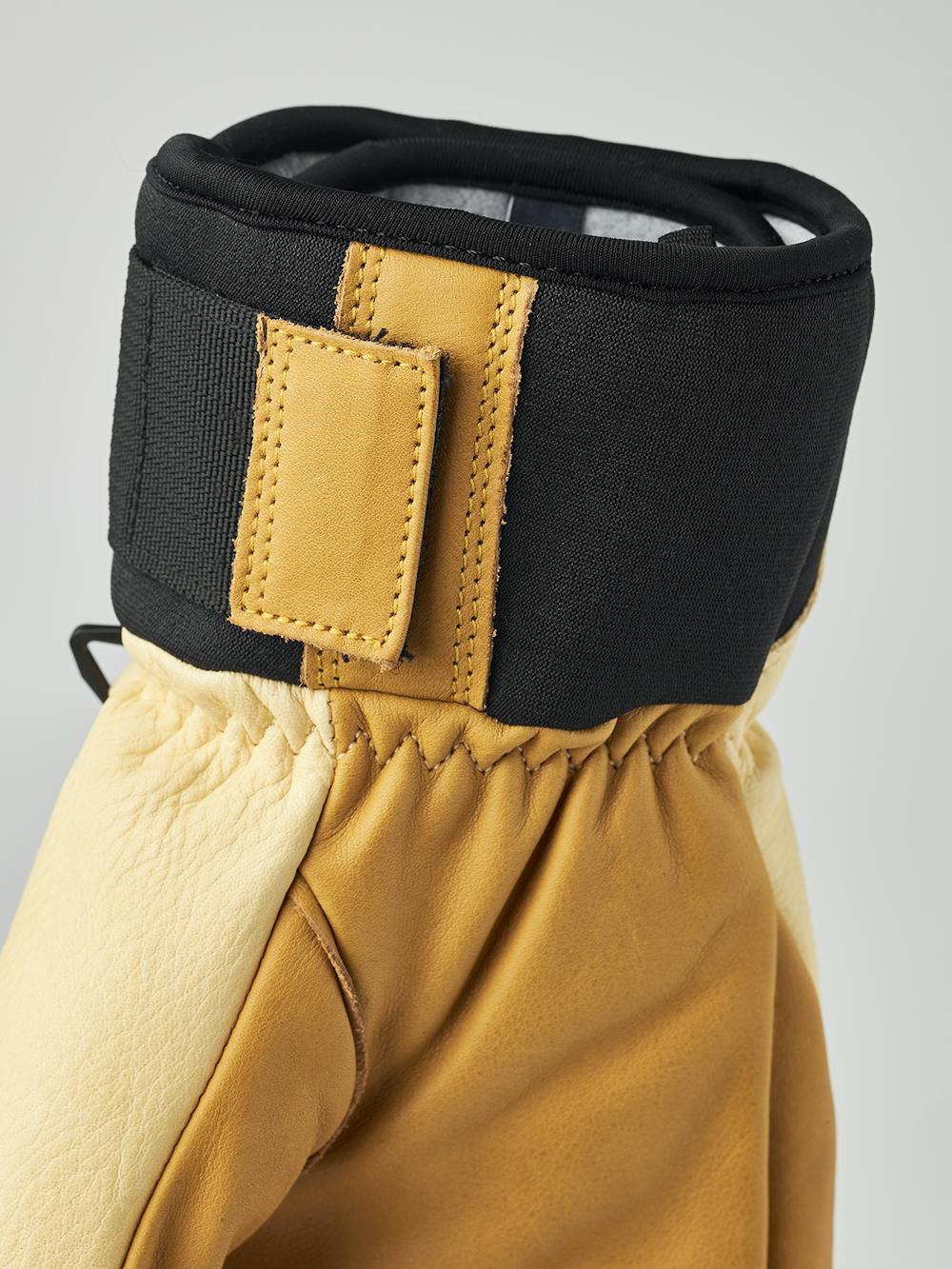 Yellow beige cow hide three finger glove with dark yellow leather palm (2 of 6)