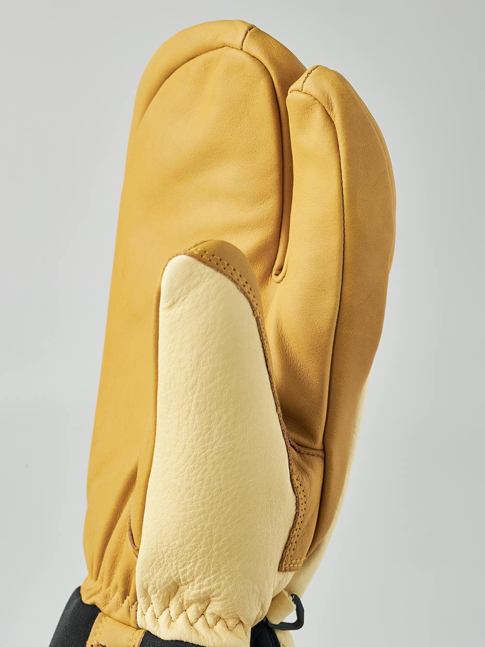 Yellow beige cow hide three finger glove with dark yellow leather palm (6 of 6)