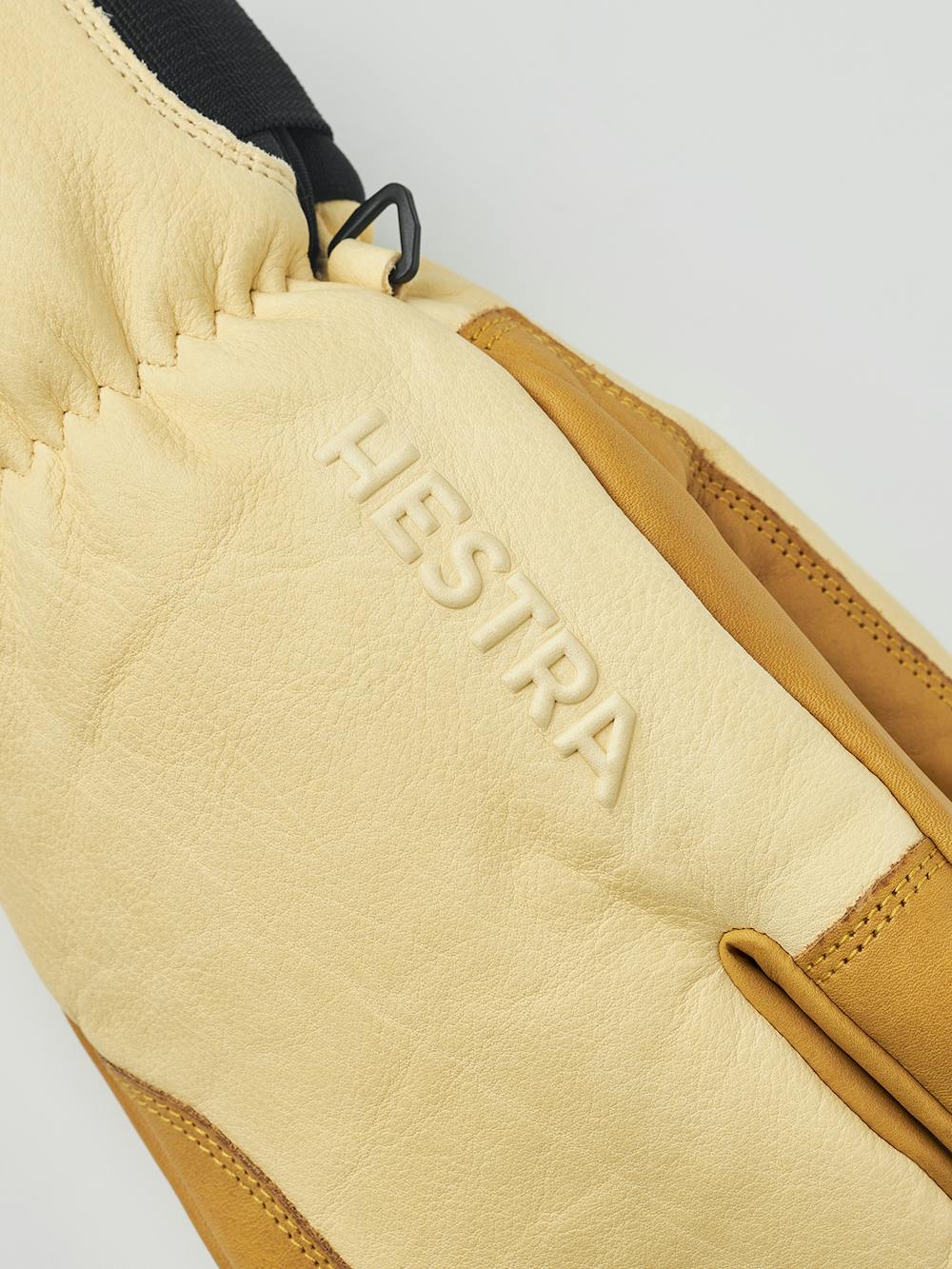 Yellow beige cow hide three finger glove with dark yellow leather palm (4 of 6)