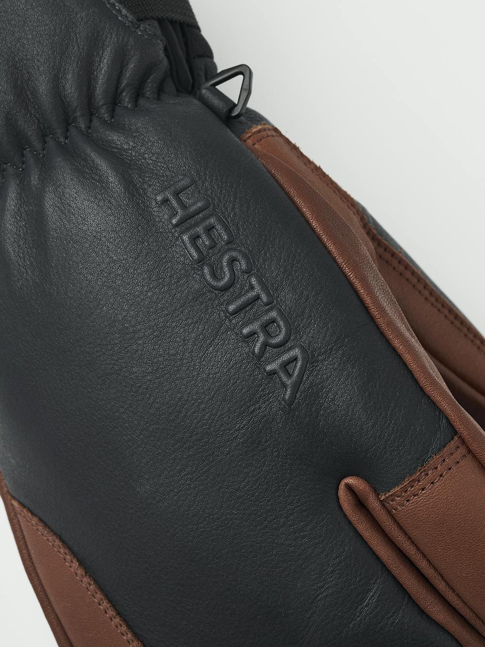 Dark blue cow hide three finger glove with brown leather palm (4 of 6)