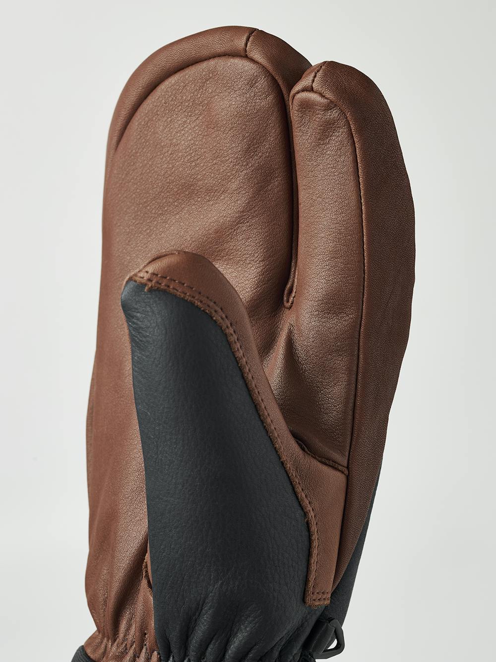 Dark blue cow hide three finger glove with brown leather palm (6 of 6)