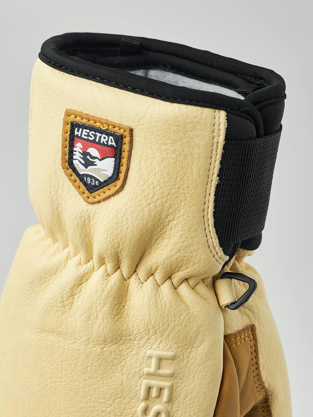 Yellow beige cow hide three finger glove with dark yellow leather palm (3 of 6)