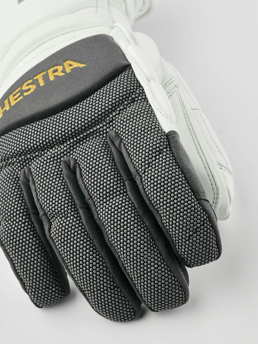 White and gray goat leather ski glove (5 of 5)