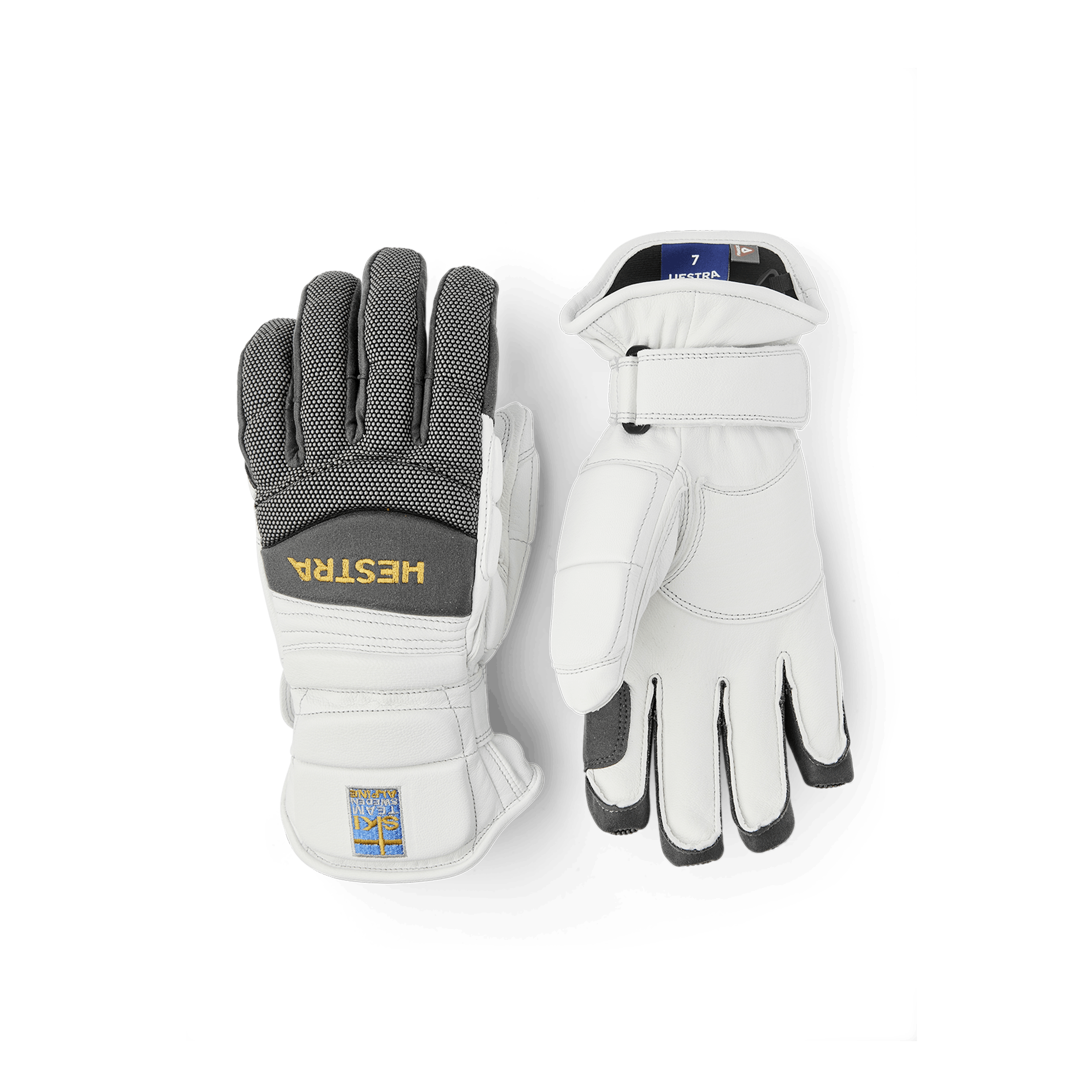 White and gray goat leather ski glove (1 of 5)