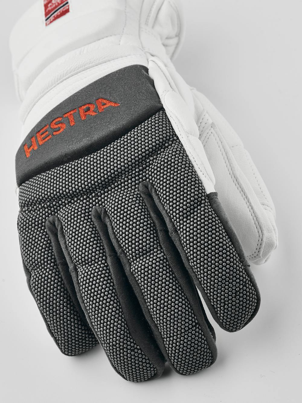 White and gray goat leather ski glove (5 of 5)