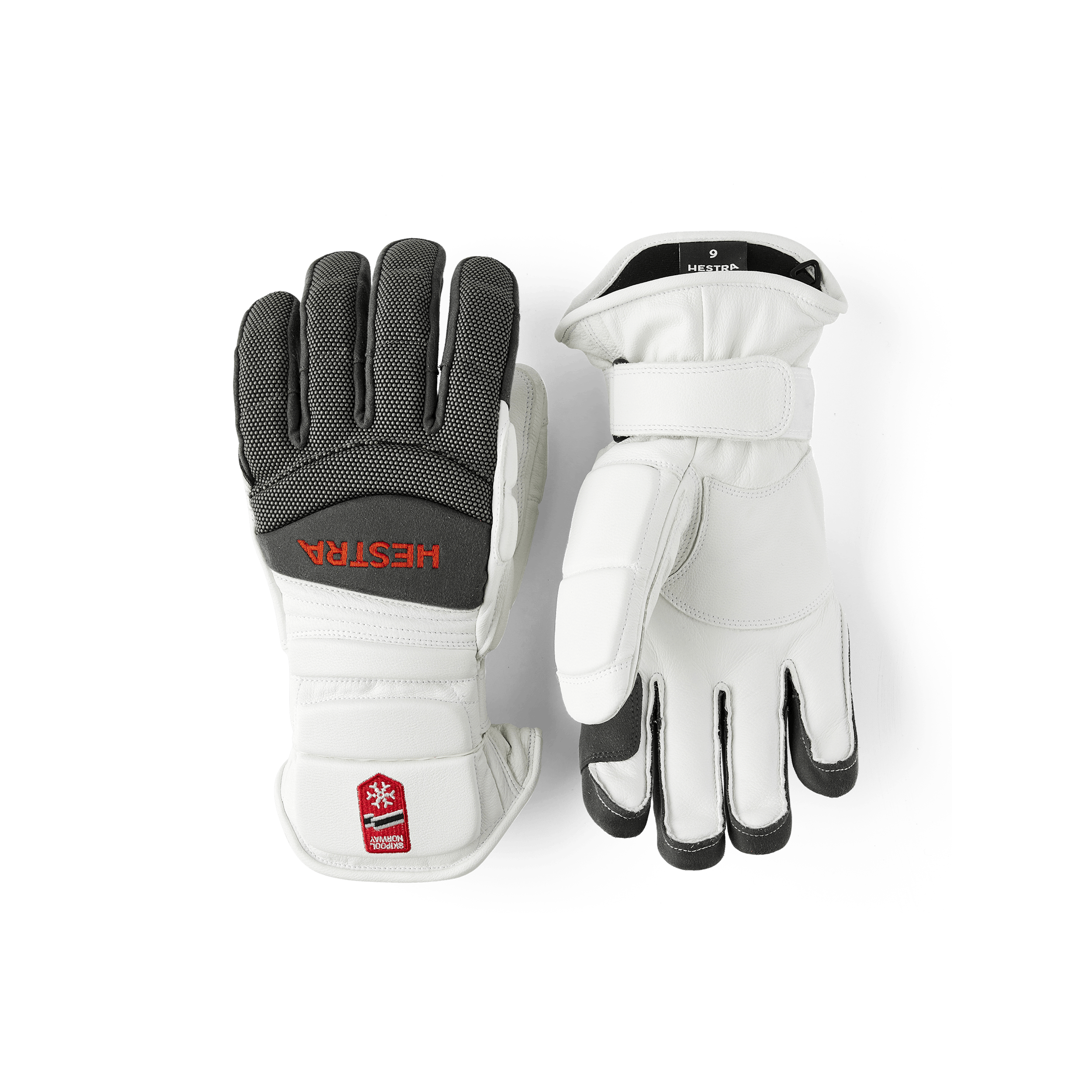 Vit och grå skidhandske i getskinn
(1 av 5)