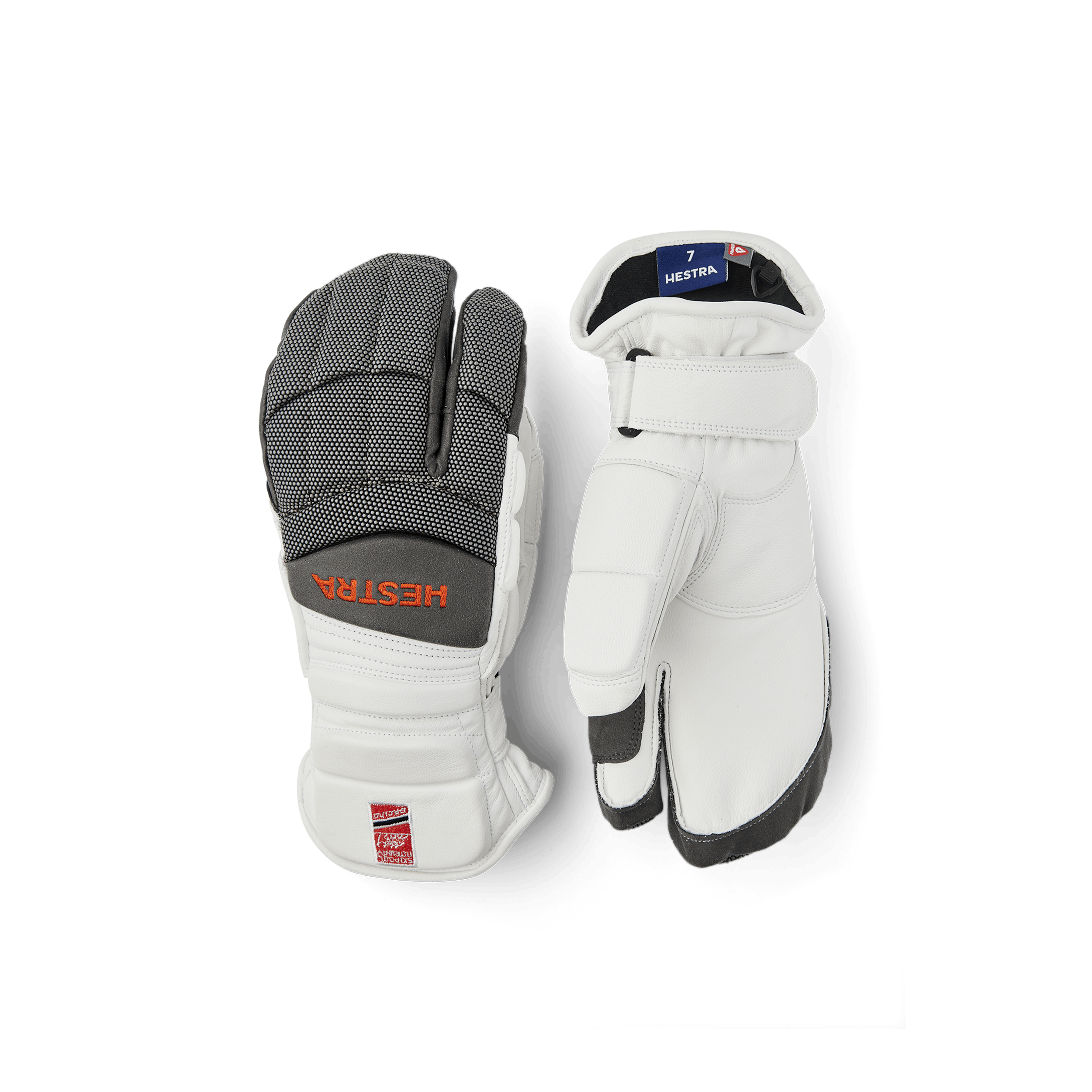 White and gray goat leather three finger glove (1 of 5)