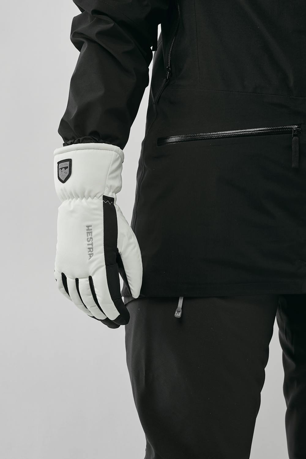White fabric ski glove with black synthetic palm (6 of 6)