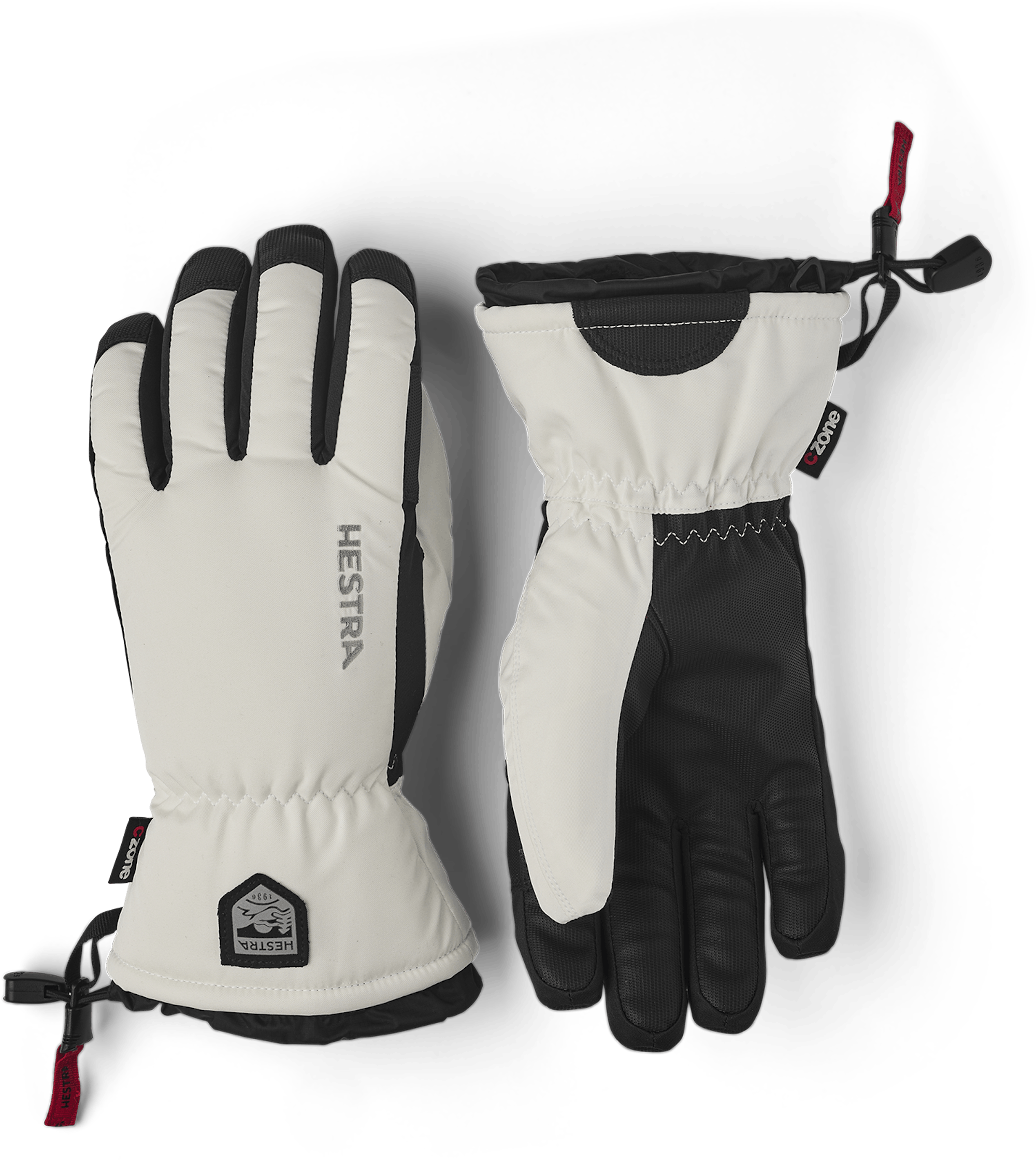 White fabric ski glove with black synthetic palm (1 of 6)